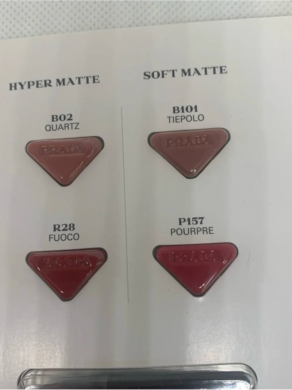 Prada Monochrome Lipcolor Sample Card - 4 Shades New